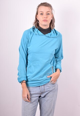 FILA WOMENS VINTAGE HOODIE JUMPER MEDIUM BLUE 90'S