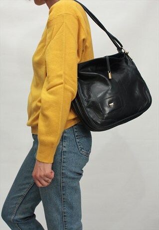 VINTAGE 90' ELEGNAT CLASSIC NAVY BLUE LEATHER BAG