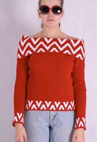 VINTAGE WOMEN'S SWEATER WITH AMAZING PATTERN AND BOAT NECK