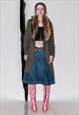 VINTAGE Y2K WHIMSY FUR TRIM KNITTED CARDIGAN IN MUDDY GREEN