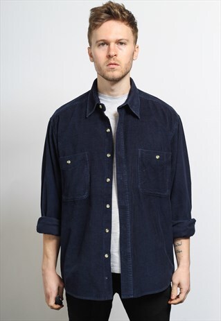 VINTAGE CORDUROY CORD SHIRT BLUE