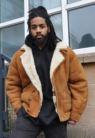 VTG 70S BROWN SHEEPSKIN SHEARLING WINTER AVIATOR JACKET COAT