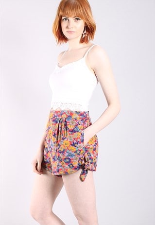 Y2K FLORAL PATTERNED PLEAT FRONT CULOTTE SHORTS