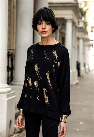 MULTI RINGS EMBELLISHED AND METALLIC PRINT KNITTED JUMPER