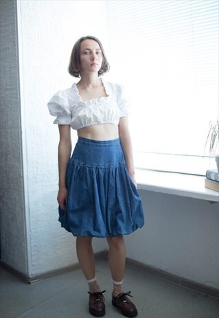 VINTAGE 90'S BLUE DENIM FLARED MINI SKIRT