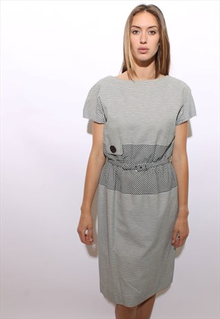 VINTAGE 1950'S 50'S SEERSUCKER & GINGHAM NAUTICAL DRESS M-L