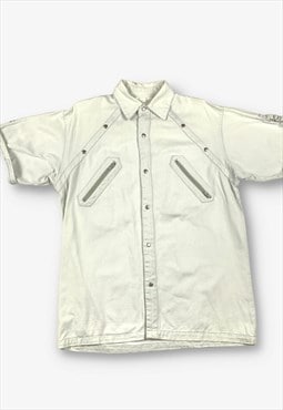80s studded zip detail denim shirt white large BV20569