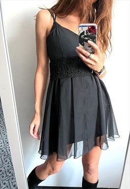 Black Tulle Mesh Mini Evening Dress - Small
