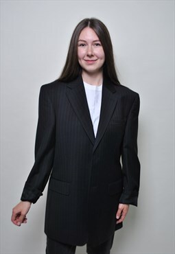 90's striped wool jacket, oversize black formal blazer