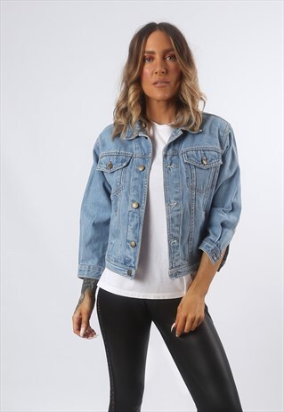 DENIM CROPPED JACKET OVERSIZED FITTED VINTAGE UK 10 (BF4H)