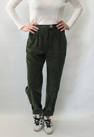 VINTAGE 80' AMAZING CORDUROY HIGH WAIST GREEN TROUSERS
