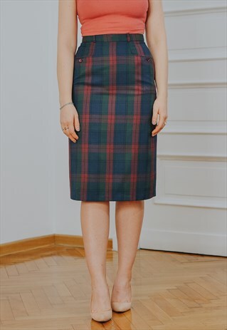 TARTAN SKIRT VINTAGE PENCIL 90S SUPER HIGH CHECKERED LINED