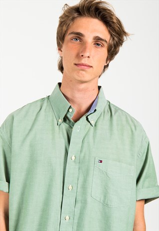 VINTAGE 80S TOMMY HILFIGER SHORT SLEEVE SHIRT / S3048