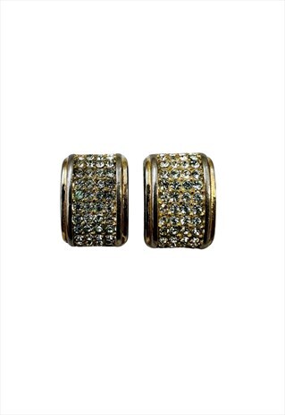CHRISTIAN DIOR EARRINGS GOLD CRYSTAL HUGGIE CLIP ON VINTAGE