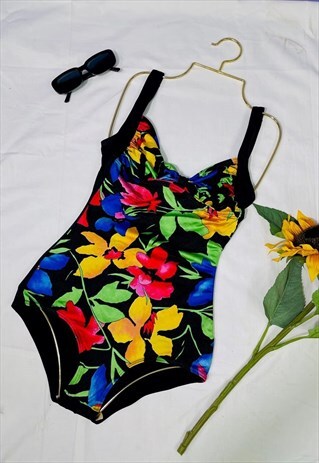 Vintage 80's Bright Floral Patterned Swimsuit