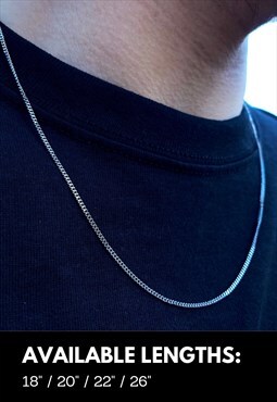 Thin Silver Cuban Chain Necklace Mens Steel Chain 1.5mm 