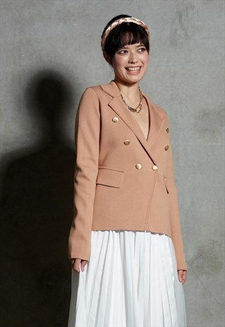 AZARIA KNIT BALMAIN STYLE BLAZER WEAR TO WORK - TAN
