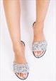 BELLE DIAMANTE SPARKLY FLAT SLIDERS IN SILVER