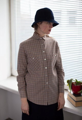 VINTAGE 80'S BROWN CHECKED SHIRT
