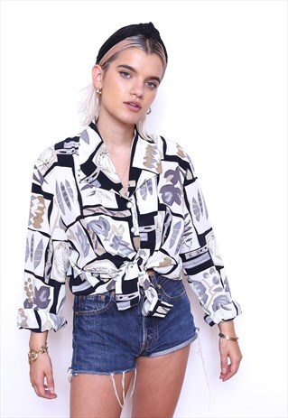VINTAGE 90S LEAF PATCHWORK PRINT OVERSIZED SHIRT