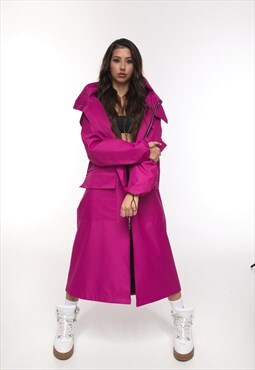 Longline Hoodie coat oversize in pink