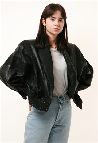 80S VINTAGE CROPPED LEATHER MOTO BOMBER JACKET 889