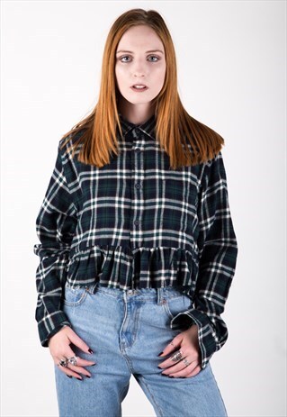 REWORKED VINTAGE CROPPED PLAID SHIRT WITH PEPLUM