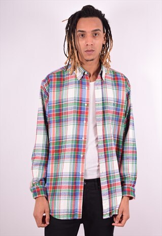 POLO RALPH LAUREN MENS VINTAGE FLANNEL SHIRT LARGE MULTI 90'