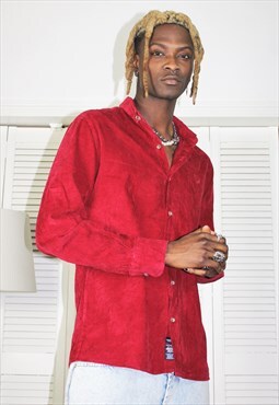 Vintage 90s Red Corduroy Casual Shirt 