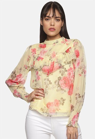 IS.U FRONT RUFFLE ALL OVER FLORAL PRINTED TOP