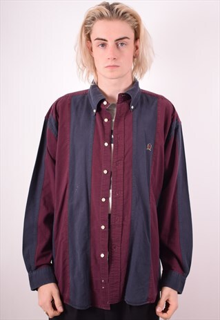 TOMMY HILFIGER MENS VINTAGE SHIRT XL MAROON STRIPES 90S