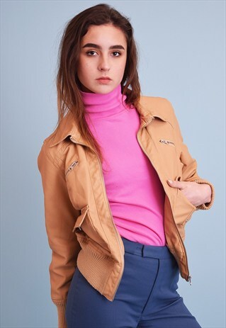 VINTAGE 90'S RETRO FAUX LEATHER BIKER STYLE JACKET