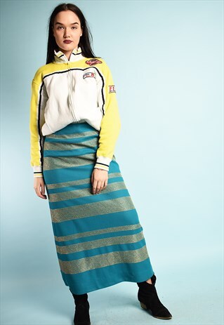 VINTAGE 70'S RETRO STRIPED SHIMMERING MAXI SKIRT