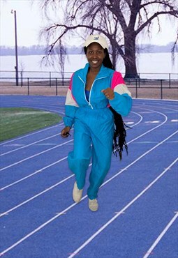 80s vintage Blue pink and white tracksuit