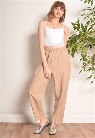 VINTAGE 90S ELASTICATED WAIST TROUSERS IN CREAM