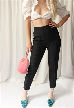 Vintage 90s High Rise Black Cropped Slim Tapered Trousers
