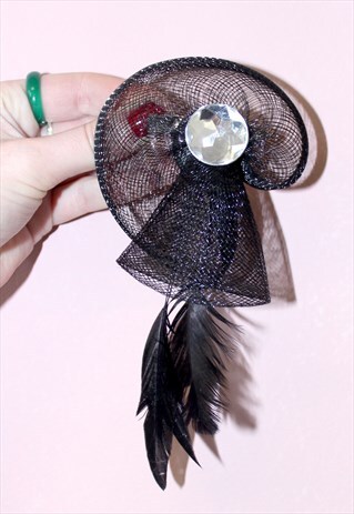 80S VINTAGE SMALL BLACK UNIQUE WEDDING HAIRPIECE GOTHIC