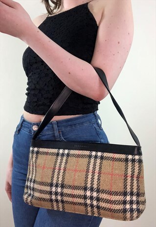 WOMENS BURBERRY HANDBAG BEIGE NOVA CHECK BAG WOOL