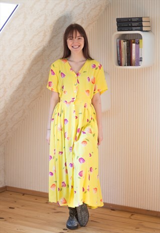 BRIGHT YELLOW FLORAL MIDI DRESS