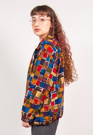 VINTAGE 90'S MULTICOLOUR CHECKED PRINT BOMBER JACKET