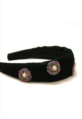 DARK GREEN EMBELLISHED HEADBAND