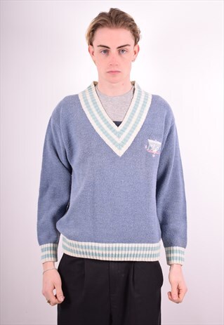 KAPPA MENS VINTAGE JUMPER SWEATER MEDIUM BLUE 90S