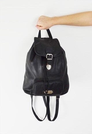 BLACK FAUX LEATHER BACKPACK BAG
