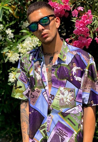 VINTAGE 90'S MULTICOLOR PRINTED SHORT SLEEVE SHIRT FESTIVAL