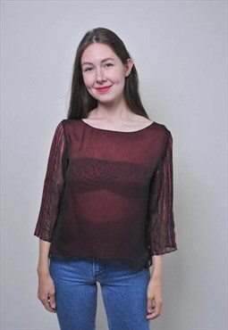 Vintage transparent red blouse, 90s evening rave shirt