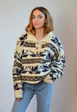 VINTAGE CREAM CHUNKY KNIT OVERSIZED JUMPER