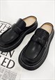 OPEN HEEL LOAFERS FAUX LEATHER THREADED MULES IN BLACK