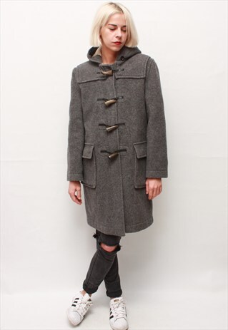 VINTAGE 90' GLOVERALL GREY DUFFLE COAT WITH HOOD