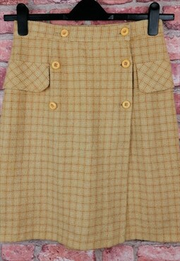 Vintage 80s Yellow Wool Checked Wrap Over Mini Skirt