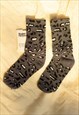 Grey Leopard Print Crew Socks